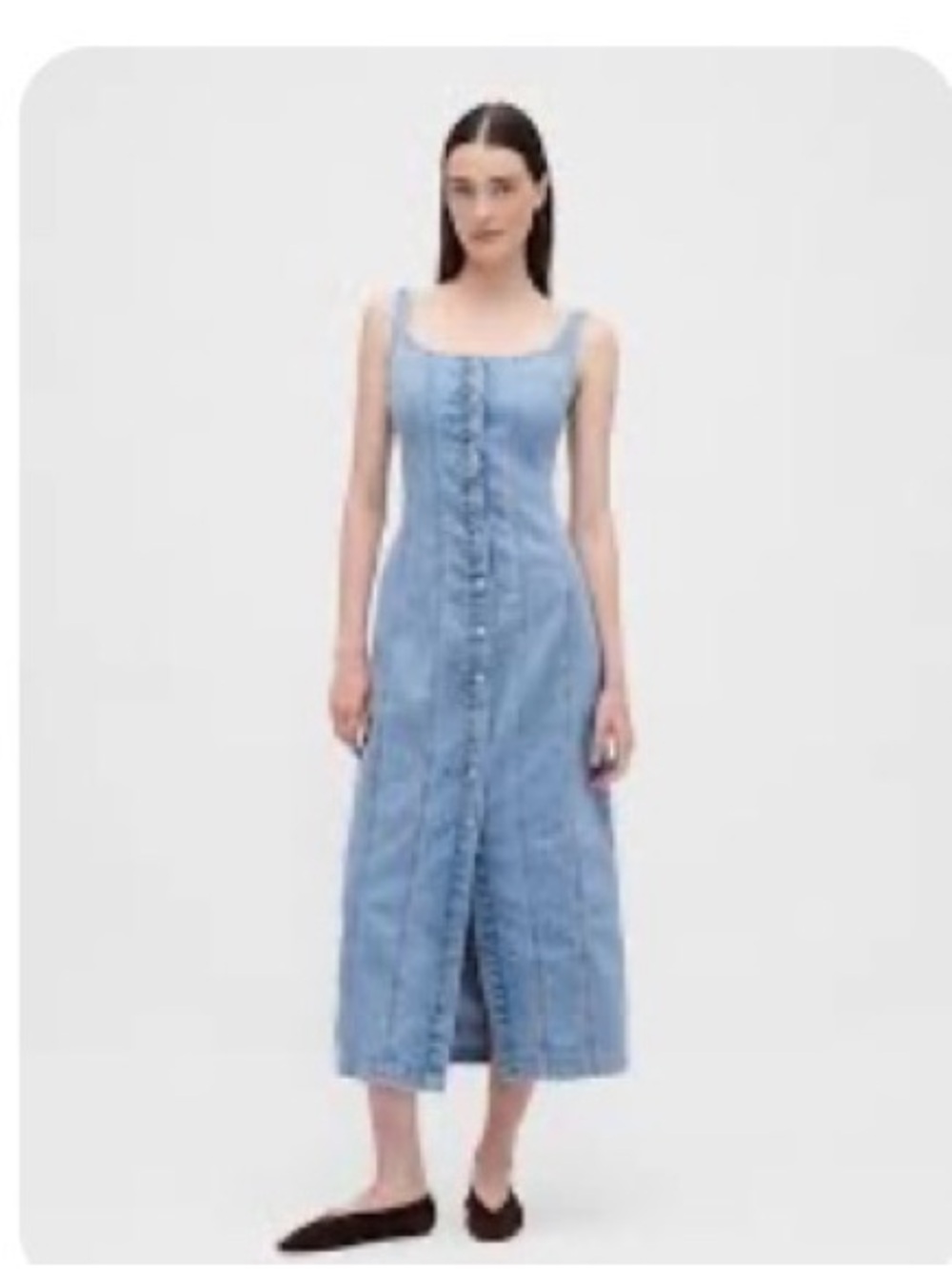 GAP Light Blue Denim Button-Front Midi Dress